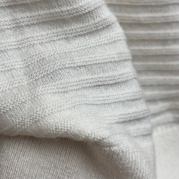 Loft Cream/White Ruffle Puff Sleeve Sweater Open Knit Tee Women's Size Medium - Picture 5 of 8